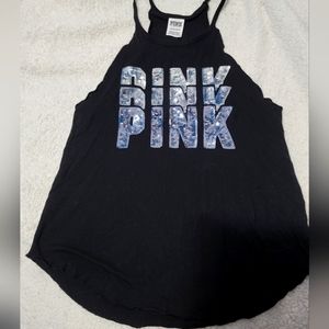 PINK Victoria's Secret black halter sequined tank top. Like new Sice XS